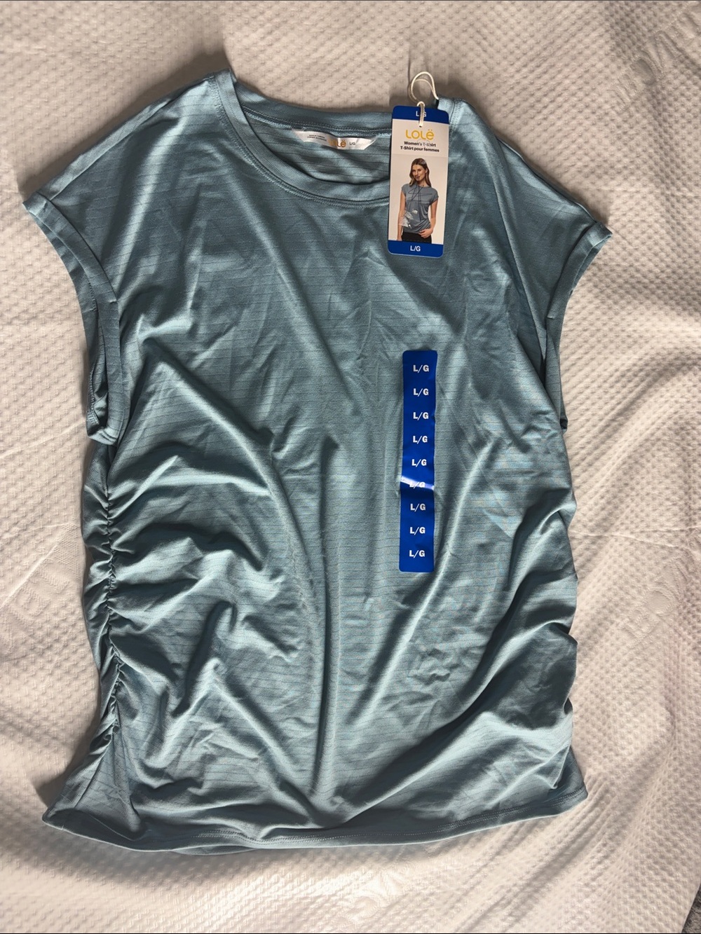 Lole Women's Light Blue Short Sleeve Gathered-Side Tee
